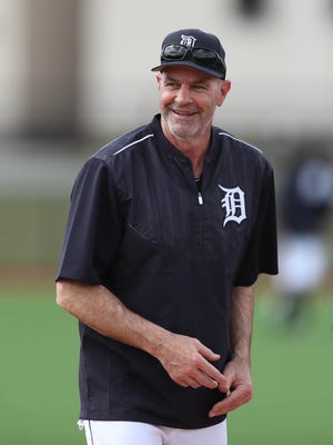 Former Tiger Kirk Gibson worked with players during a workout in spring training on Feb. 19, 2017, in Lakeland, Fla.
