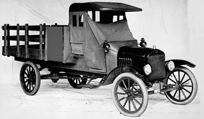 A 1918 Ford Model T used as a one-ton stake bed truck for transporting freight.