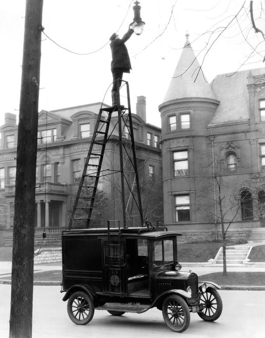 Ford Model T Street Light Maintenance Truck: Model T's were used in different trades and were adapted for many special uses. Truck sales were a large contributor to the Model T's success.