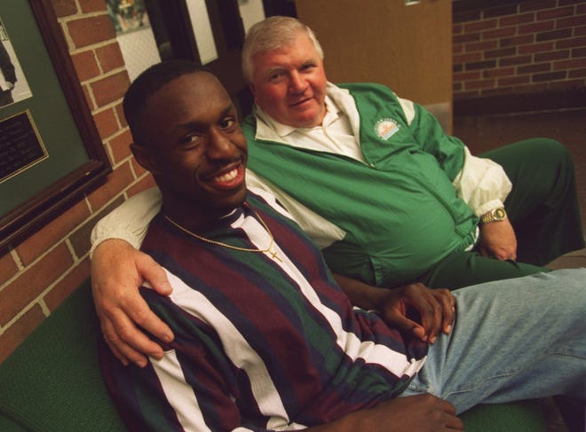 Mill Coleman and his former college coach, Michigan State's George Perles.