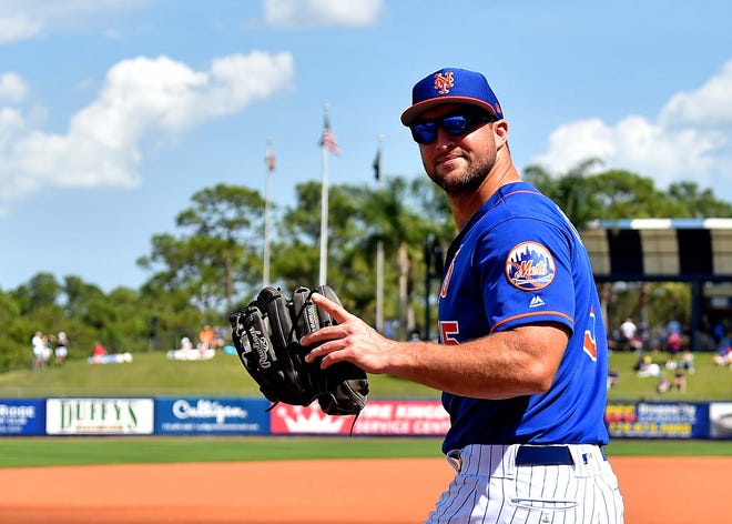Feb. 24: Tebow before a spring training game against the Astros.