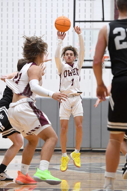 Owen's Jayden Harper goes up for a shot against North Buncombe during their game at Owen High School on Jan. 2, 2020.
